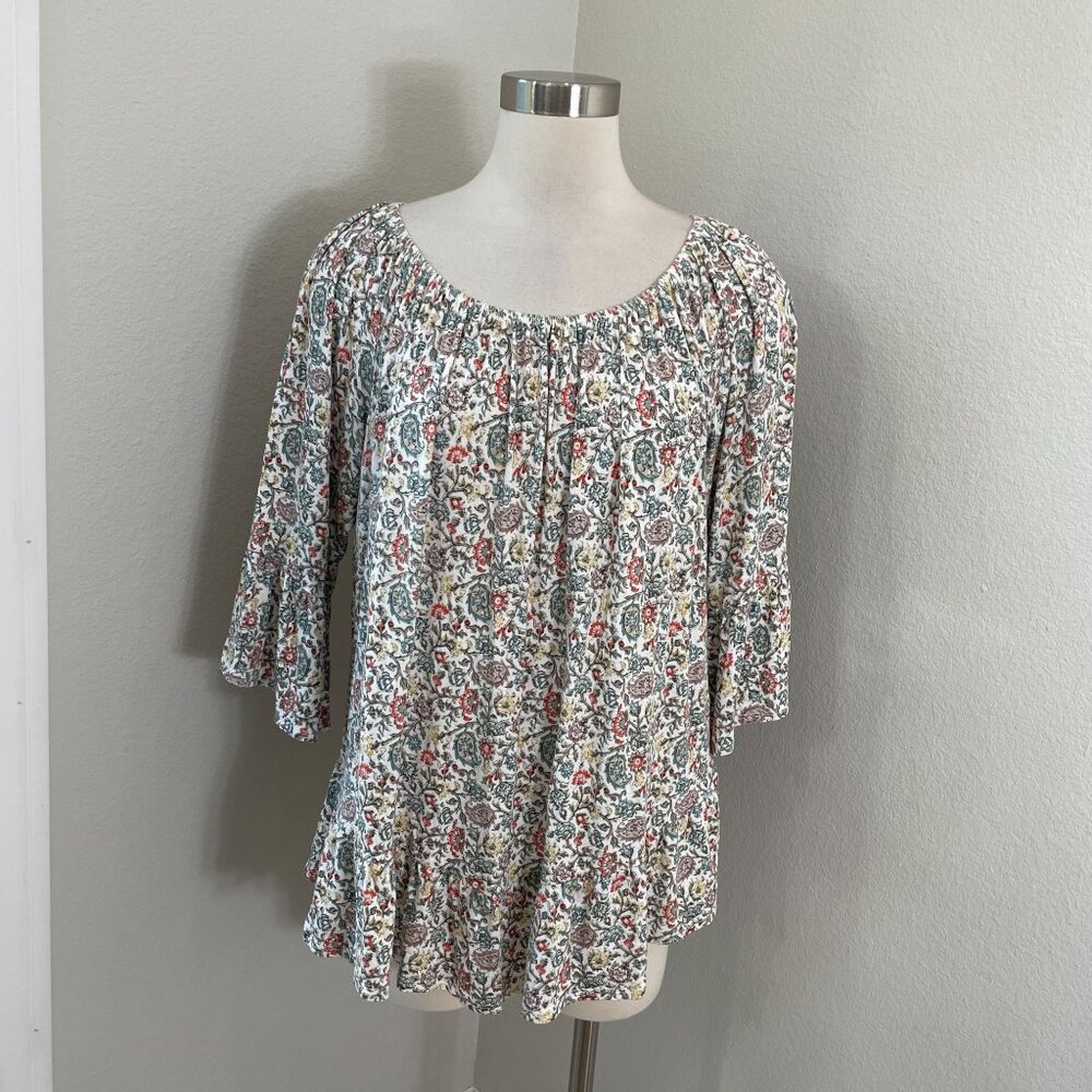 Style & Co Womens Plus 1X Floral Off Shoulder Blouse Stretch Ruffle Hem Shirt